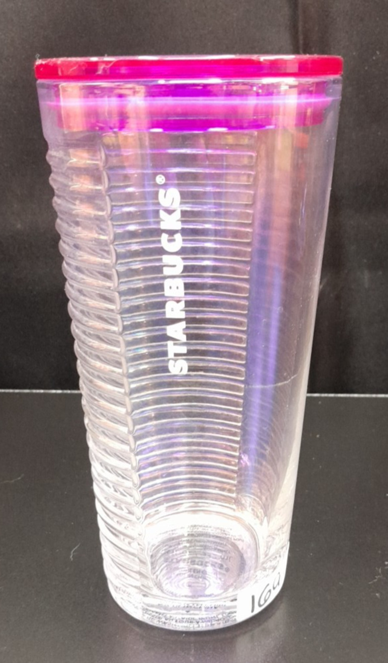 Starbucks 18oz GLASS Tumbler 2022 Mermaid Purple Clear Ribbed Cold Beverage